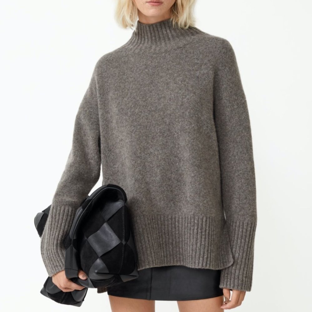 & Other Stories Mock Neck Knit Sweater Size XS Beige/Gray